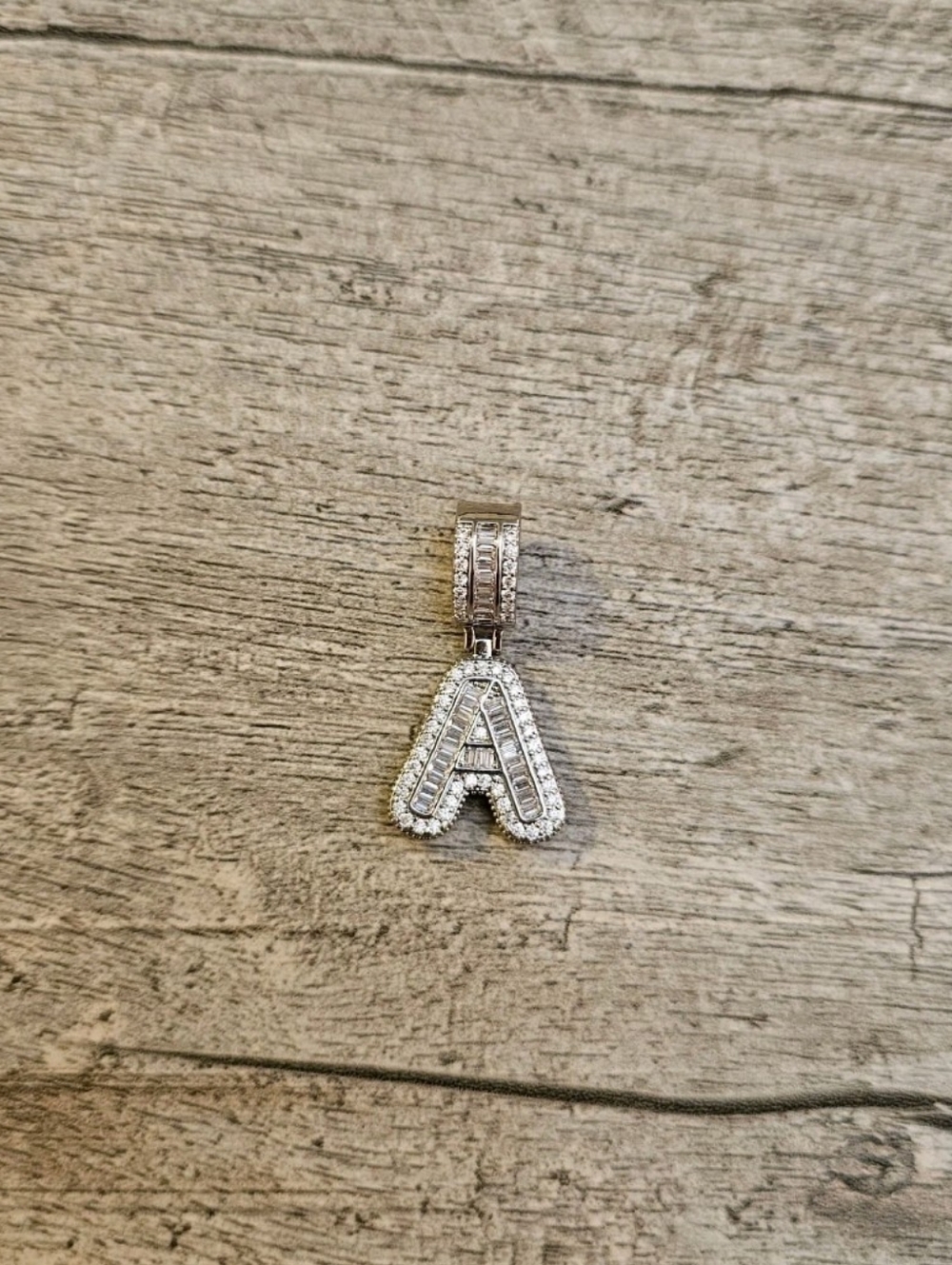 Sterling Silver 'A' Initial Pendant with Clear CZ Accents